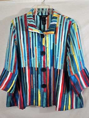 Ali Miles Women's Abstract Striped Button Up Top Size Petite Large